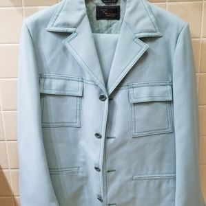VTG 1970s Leisure Suit Jacket Pants Mens L Richman Brothers Seafoam Pastel Green